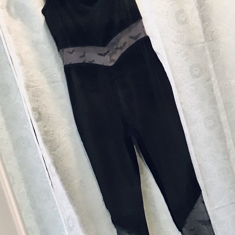 Custom Black 🦇Velvet Dance Unitard Sz Large: 12/14 🎃
